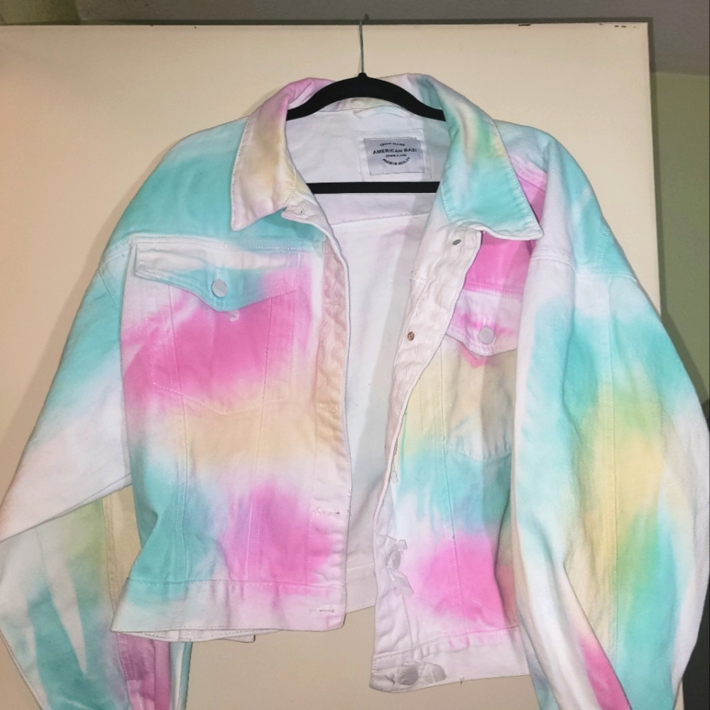 Jean Jacket, Brand American Bazi, 2X, White Pink Teal Yellow